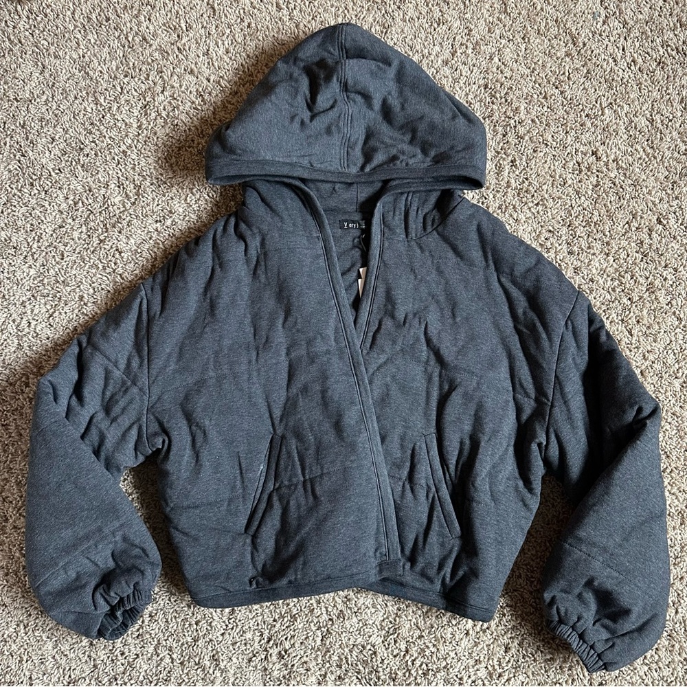 Very J open front piffer sweater jacket